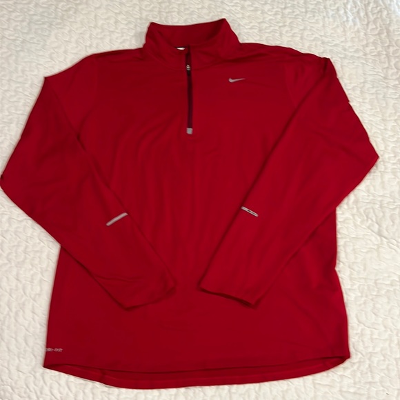 Nike Other - Nike 1/4 zip long sleeve dri fit running shirt red w/ thumb holes curved hem XL